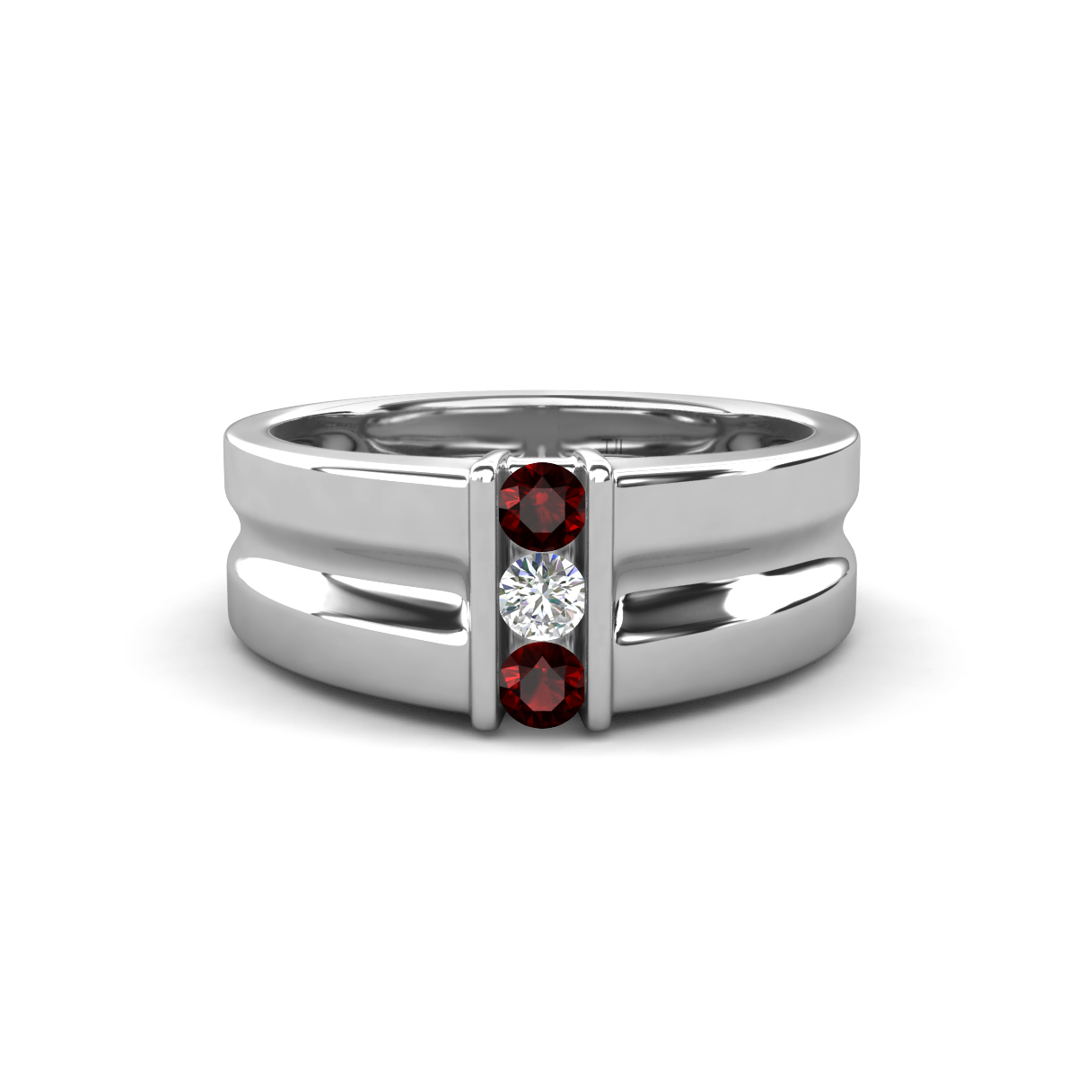 Xavier 0.27 ctw Red Garnet and Natural Diamond Three Stone Men Band (8.50 mm) 